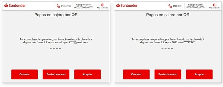 imagen que muestra lo que se ve en la pantalla del cajero automático cuando solicita la clave que has recibido por email o SMS
