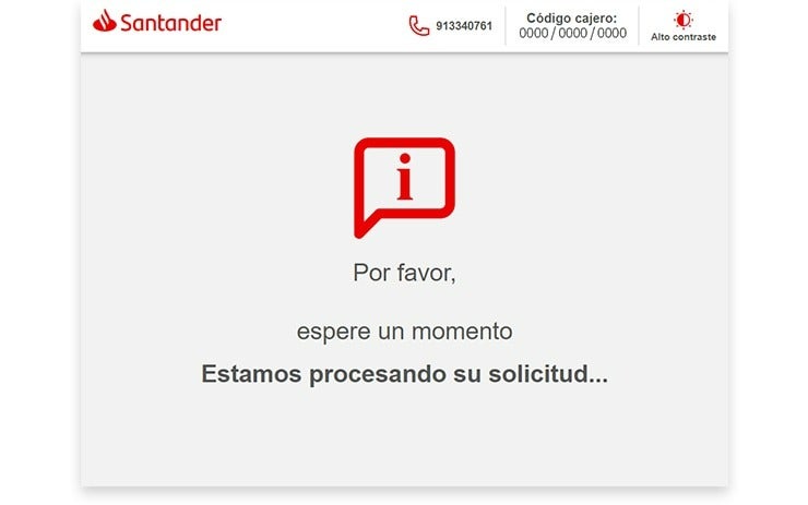 imagen que muestra lo que se ve en la pantalla del cajero automático con pantalla de espera