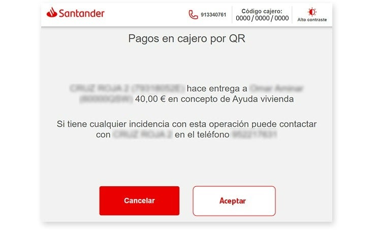 imagen que muestra lo que se ve en la pantalla del cajero automático con el resumen de la operación