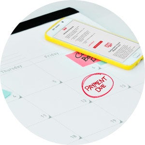 Calendar with payment due circled